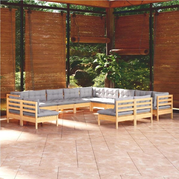 13 Piece Garden Lounge Set with Grey Cushions Solid Pinewood vidaXL