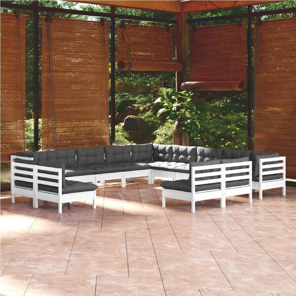 13 Piece Garden Lounge Set with Cushions White Solid Pinewood vidaXL