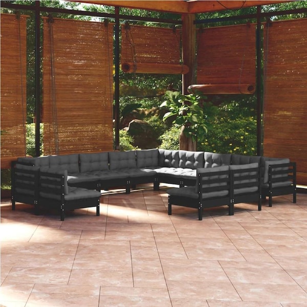 13 Piece Garden Lounge Set with Cushions Black Solid Pinewood vidaXL