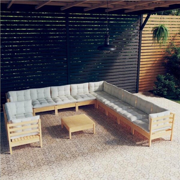 12 Piece Garden Lounge Set with Cream Cushions Solid Pinewood vidaXL