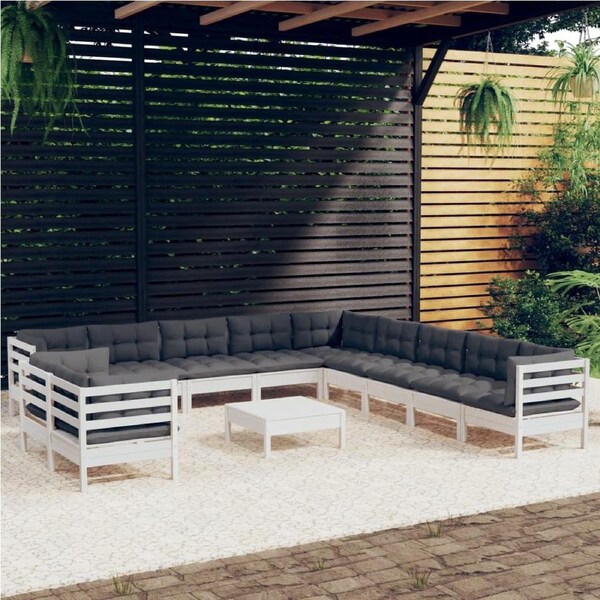 12 Piece Garden Lounge Set with Cushions White Solid Pinewood vidaXL
