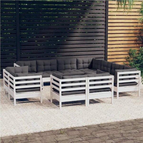 11 Piece Garden Lounge Set with Cushions White Solid Pinewood vidaXL