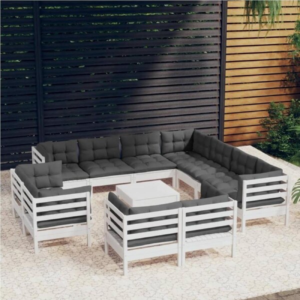 12 Piece Garden Lounge Set with Cushions White Solid Pinewood vidaXL