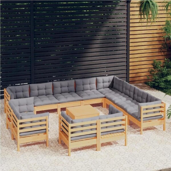 13 Piece Garden Lounge Set with Grey Cushions Solid Pinewood vidaXL