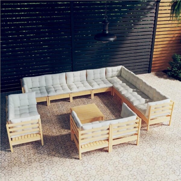 13 Piece Garden Lounge Set with Cream Cushions Solid Pinewood vidaXL