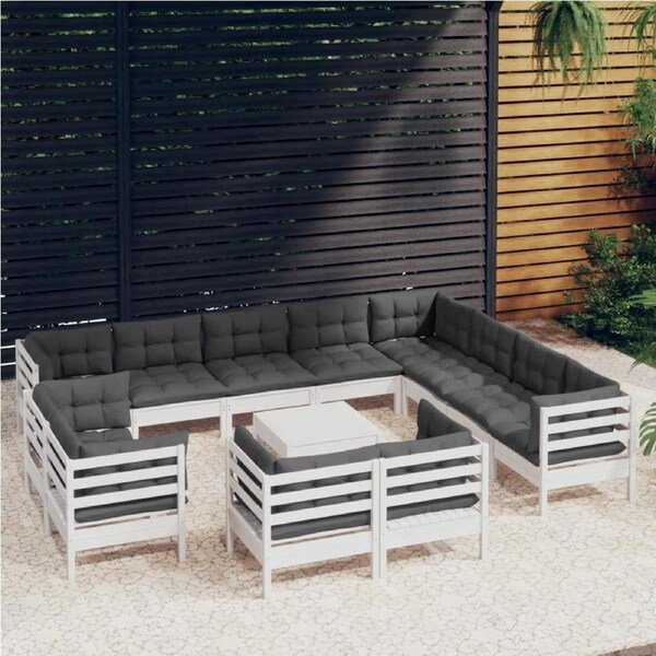 13 Piece Garden Lounge Set with Cushions White Solid Pinewood vidaXL