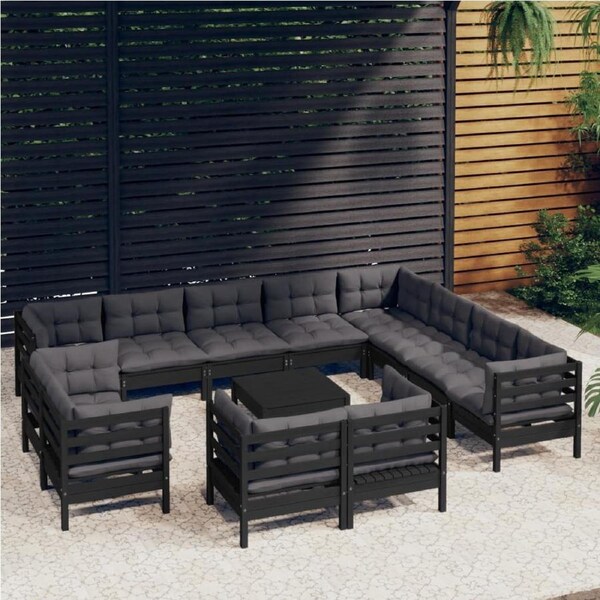 13 Piece Garden Lounge Set with Cushions Black Solid Pinewood vidaXL
