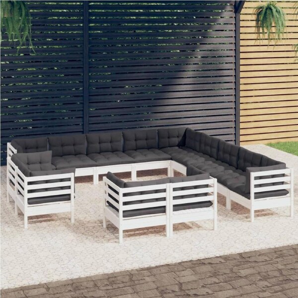 13 Piece Garden Lounge Set with Cushions White Solid Pinewood vidaXL