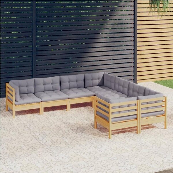 8 Piece Garden Lounge Set with Grey Cushions Solid Pinewood vidaXL