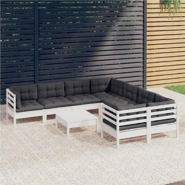 9 Piece Garden Lounge Set with Cushions White Pinewood vidaXL