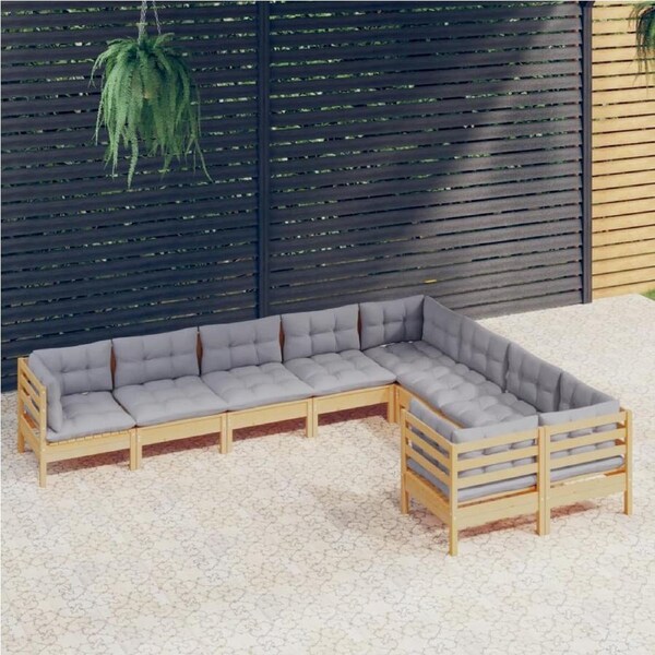9 Piece Garden Lounge Set with Grey Cushions Pinewood vidaXL