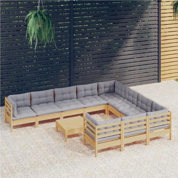 11 Piece Garden Lounge Set with Grey Cushions Pinewood vidaXL