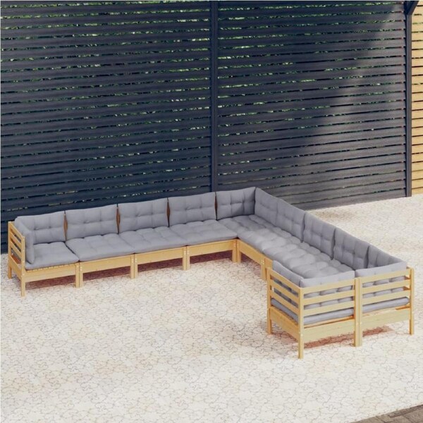 10 Piece Garden Lounge Set with Grey Cushions Pinewood vidaXL