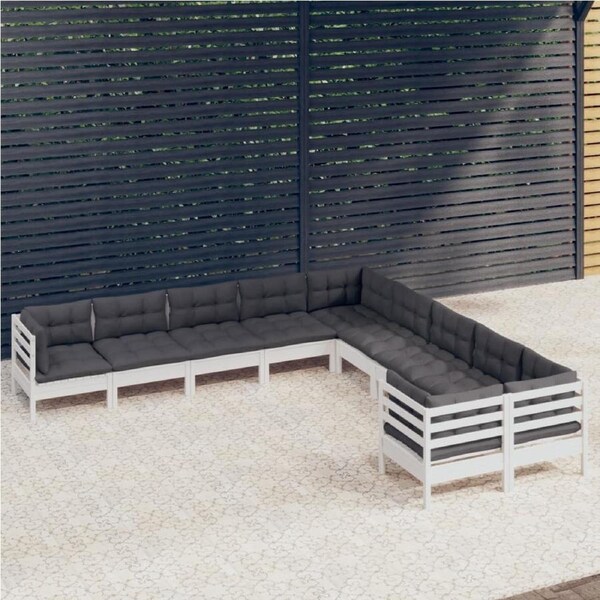 10 Piece Garden Lounge Set with Cushions White Pinewood vidaXL