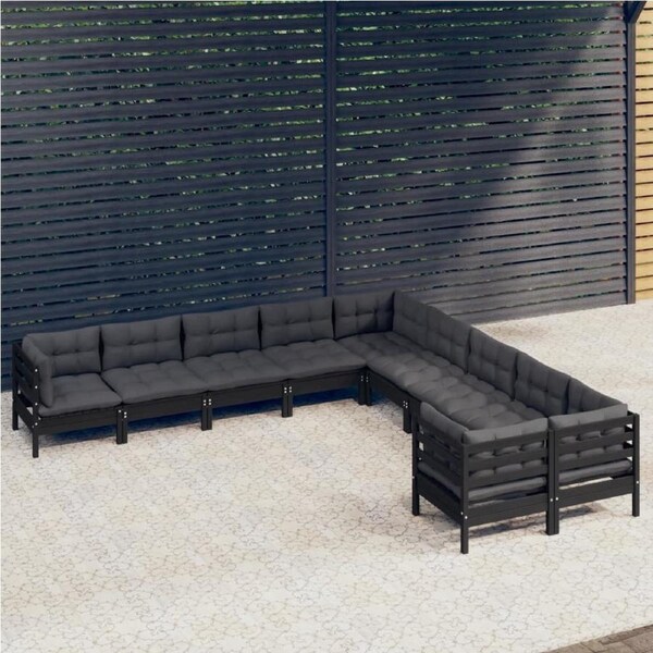 10 Piece Garden Lounge Set with Cushions Black Pinewood vidaXL