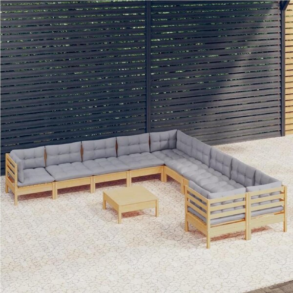 11 Piece Garden Lounge Set with Grey Cushions Pinewood vidaXL