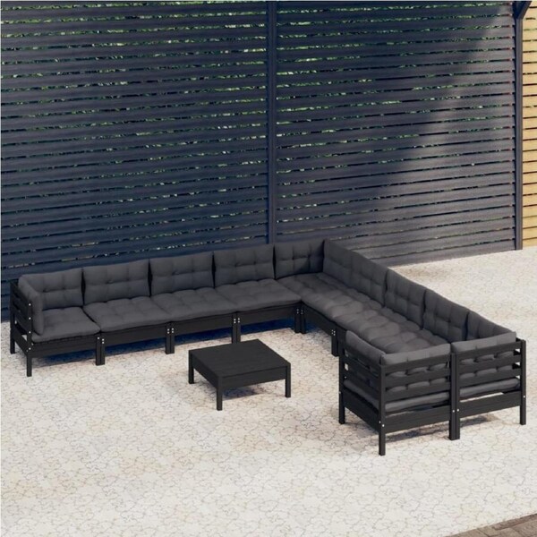 11 Piece Garden Lounge Set with Cushions Black Pinewood vidaXL