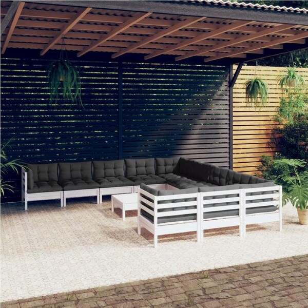 12 Piece Garden Lounge Set with Cushions White Pinewood vidaXL