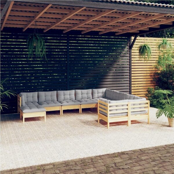 10 Piece Garden Lounge Set with Grey Cushions Pinewood vidaXL