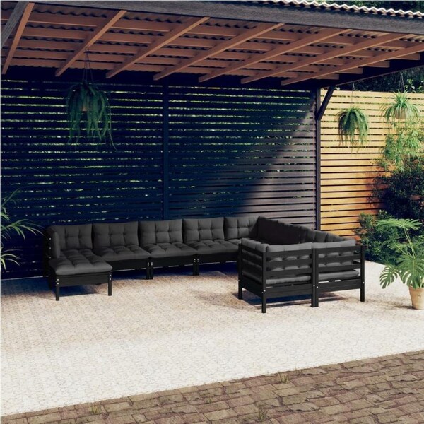 10 Piece Garden Lounge Set with Cushions Black Pinewood vidaXL