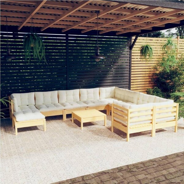 11 Piece Garden Lounge Set with Cream Cushions Pinewood vidaXL