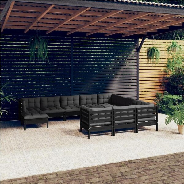 11 Piece Garden Lounge Set with Cushions Black Pinewood vidaXL