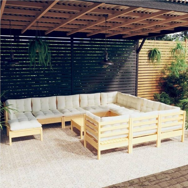 12 Piece Garden Lounge Set with Cream Cushions Pinewood vidaXL