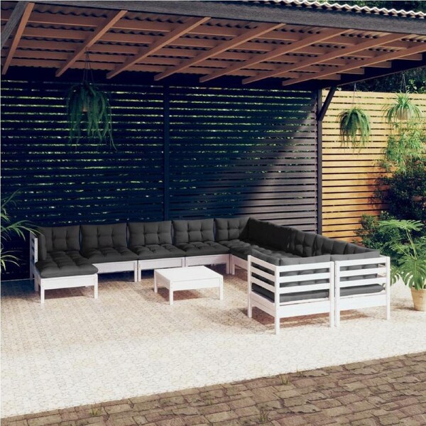 12 Piece Garden Lounge Set with Cushions White Pinewood vidaXL