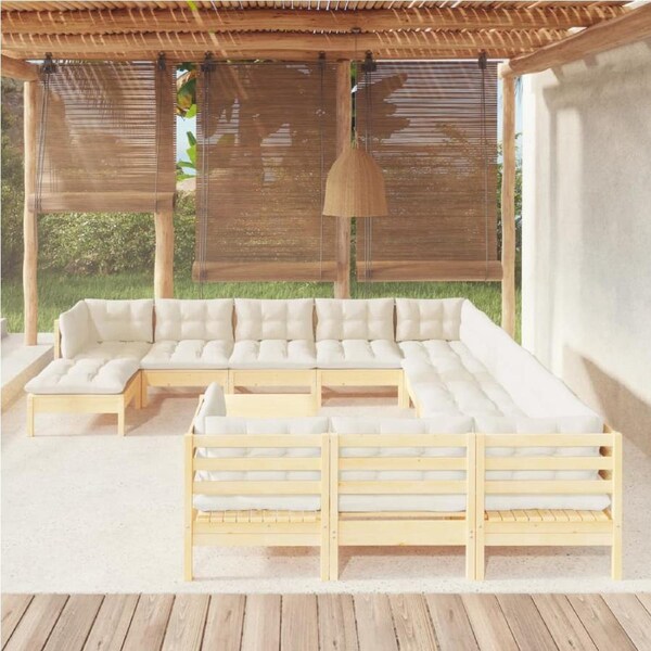 13 Piece Garden Lounge Set with Cream Cushions Pinewood vidaXL