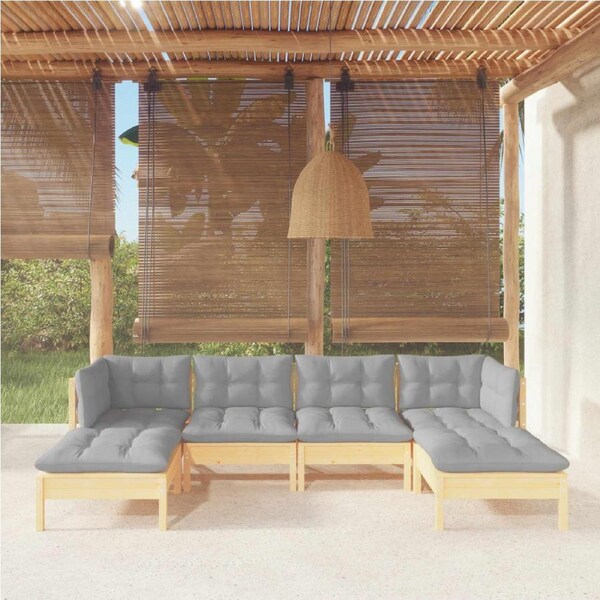 6 Piece Garden Lounge Set with Grey Cushions Pinewood vidaXL
