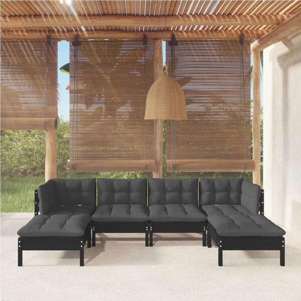 6 Piece Garden Lounge Set with Cushions Black Pinewood vidaXL