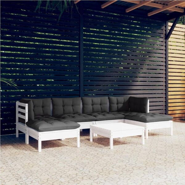 7 Piece Garden Lounge Set with Cushions White Pinewood vidaXL