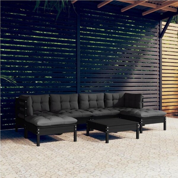 7 Piece Garden Lounge Set with Cushions Black Pinewood vidaXL