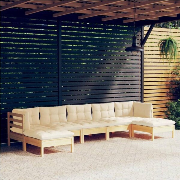 7 Piece Garden Lounge Set with Cream Cushions Pinewood vidaXL