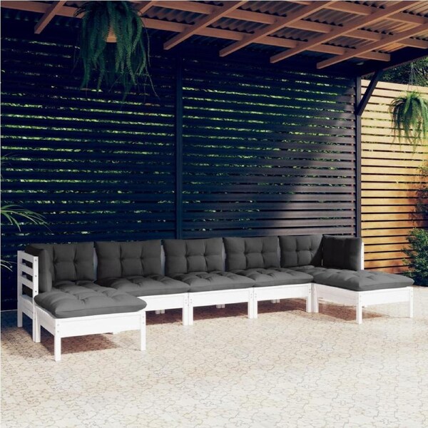 7 Piece Garden Lounge Set with Cushions White Pinewood vidaXL