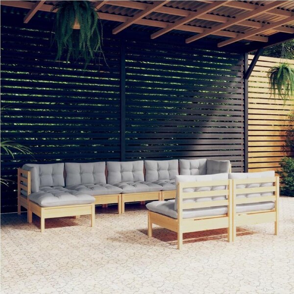 9 Piece Garden Lounge Set with Grey Cushions Pinewood vidaXL