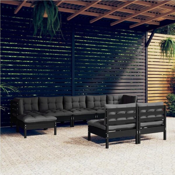 9 Piece Garden Lounge Set with Cushions Black Pinewood vidaXL