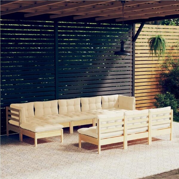 10 Piece Garden Lounge Set with Cream Cushions Pinewood vidaXL