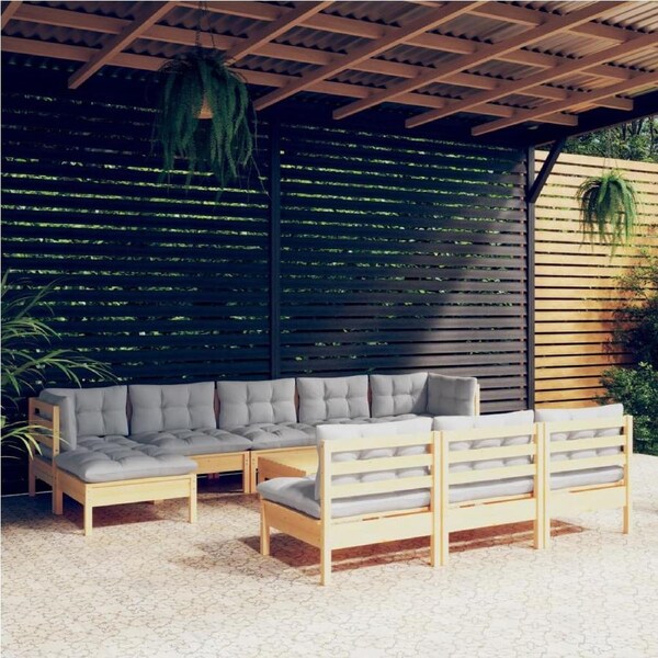 11 Piece Garden Lounge Set with Grey Cushions Pinewood vidaXL