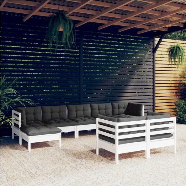 9 Piece Garden Lounge Set with Cushions White Solid Pinewood vidaXL