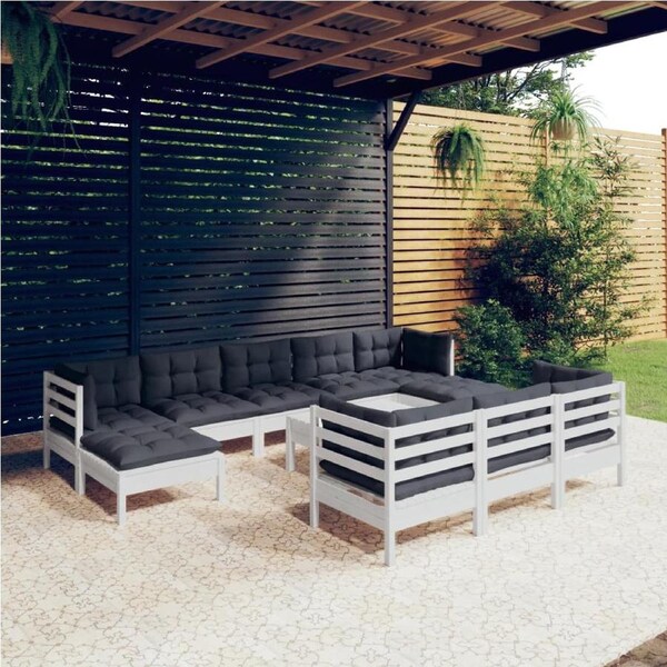 11 Piece Garden Lounge Set with Cushions White Solid Pinewood vidaXL