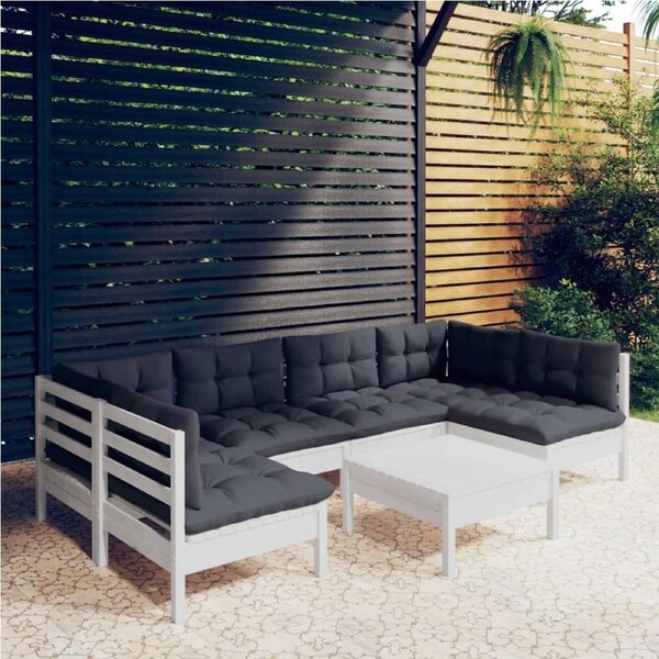 7 Piece Garden Lounge Set with Cushions White Solid Pinewood vidaXL