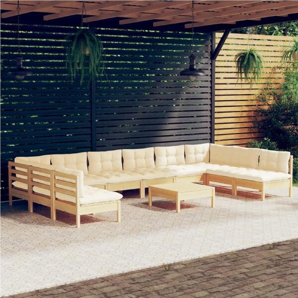 11 Piece Garden Lounge Set with Cream Cushions Solid Pinewood vidaXL