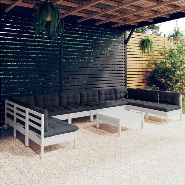 11 Piece Garden Lounge Set with Cushions White Solid Pinewood vidaXL
