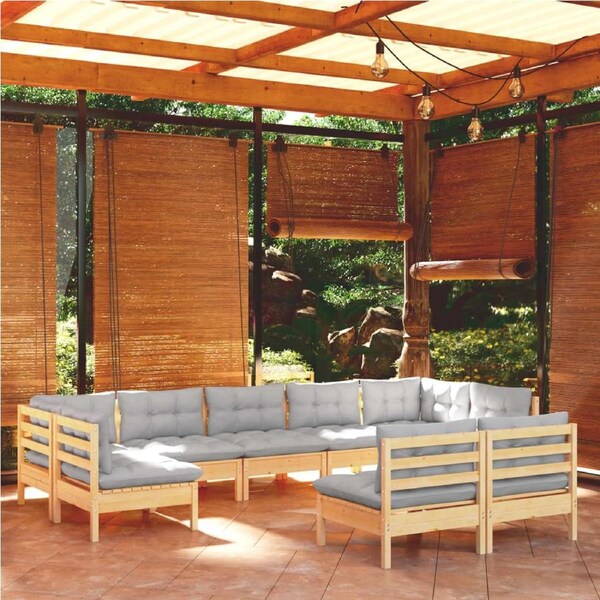 9 Piece Garden Lounge Set with Grey Cushions Solid Pinewood vidaXL