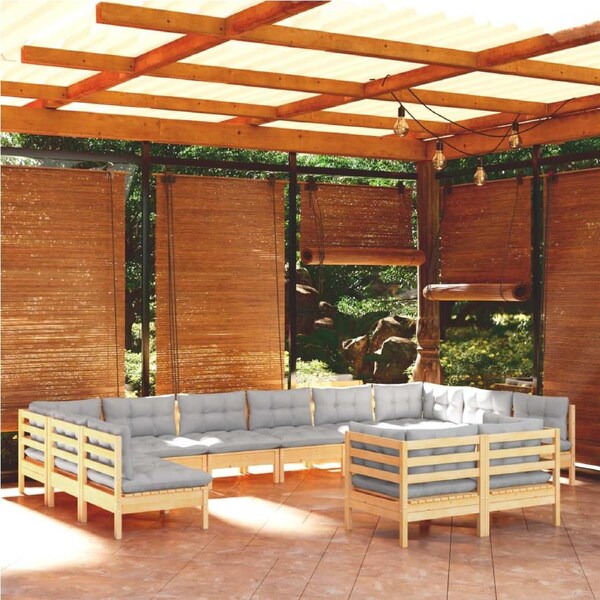 11 Piece Garden Lounge Set with Grey Cushions Solid Pinewood vidaXL