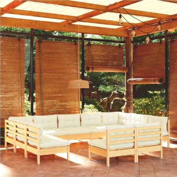 11 Piece Garden Lounge Set with Cream Cushions Solid Pinewood vidaXL