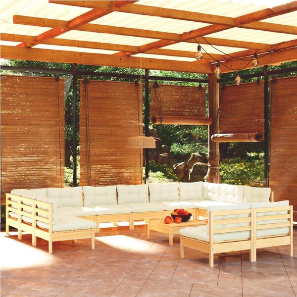 13 Piece Garden Lounge Set with Cream Cushions Solid Pinewood vidaXL