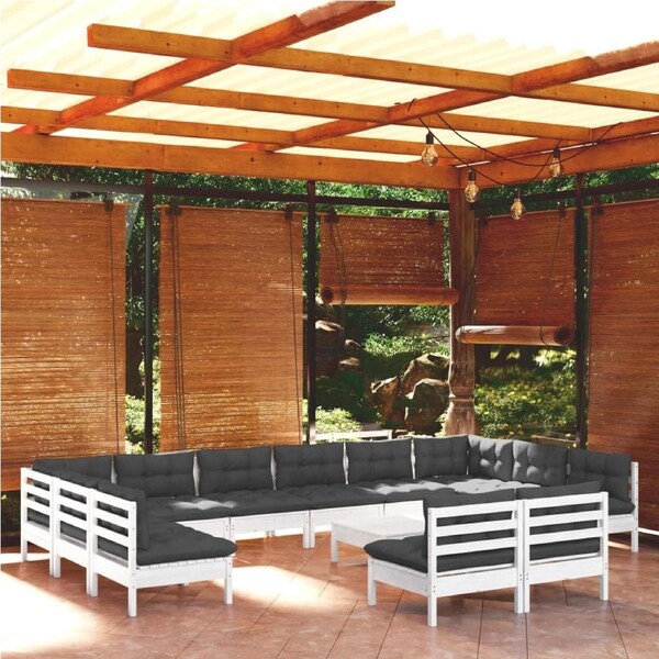 13 Piece Garden Lounge Set with Cushions White Solid Pinewood vidaXL