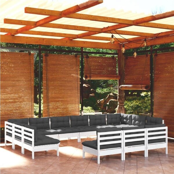 13 Piece Garden Lounge Set with Cushions White Solid Pinewood vidaXL